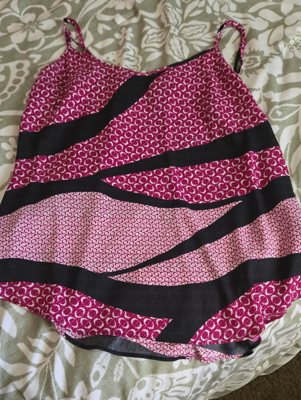Women's Tank-  Pink Patterned with Black Stripes